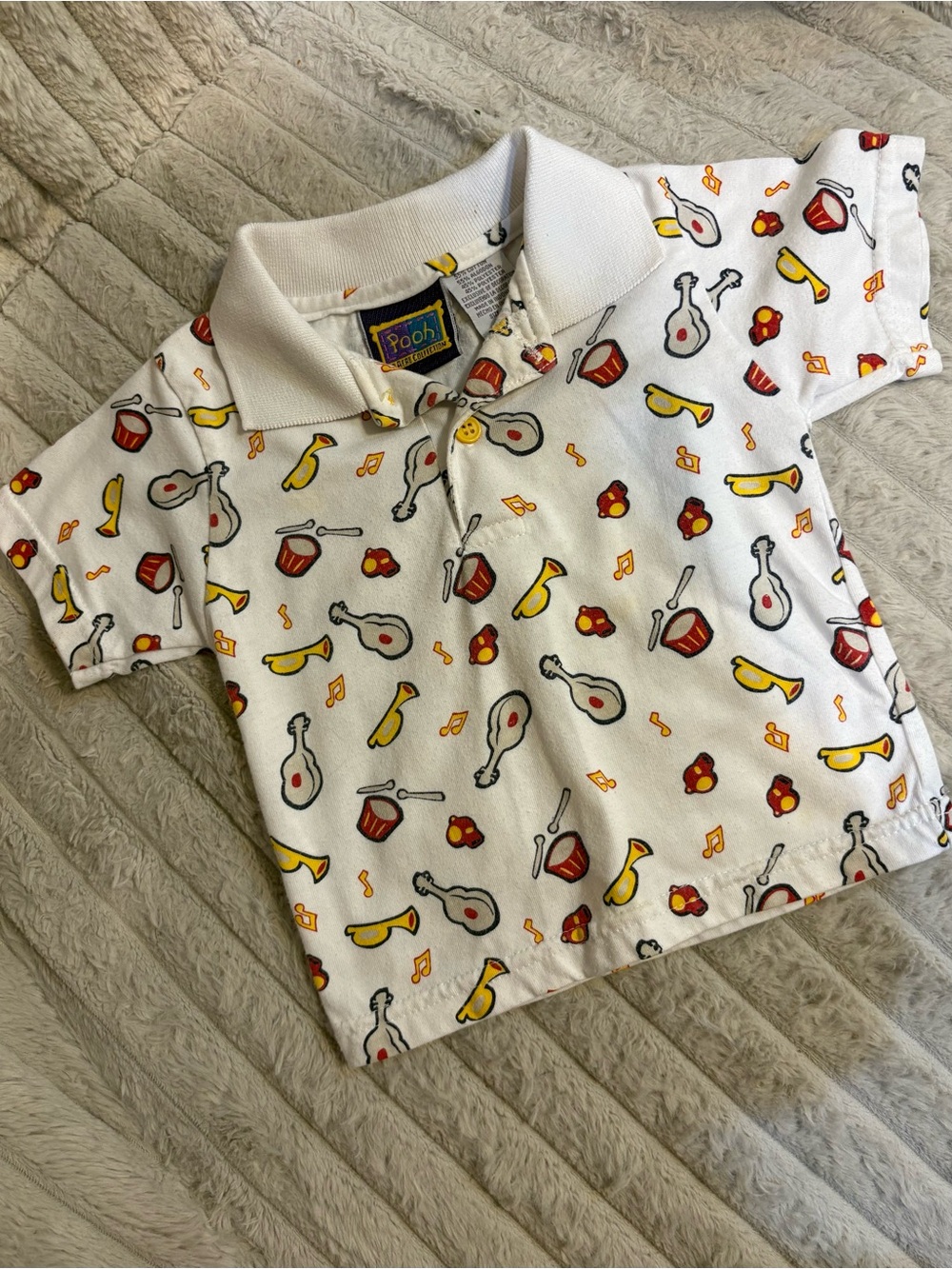 Pooh White Musical Print Polo Shirt for Kids